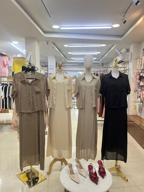 Casual Half Sleeves Shirt With Spaghetti Straps Maxi Dress Sets